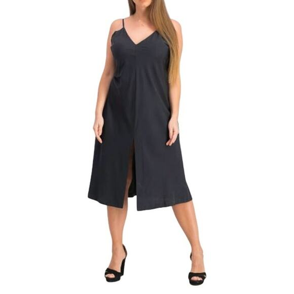 AVEC LES FILLES $159 Black Strappy Midi Slip Dress Crisscross Back Medium - Picture 1 of 5